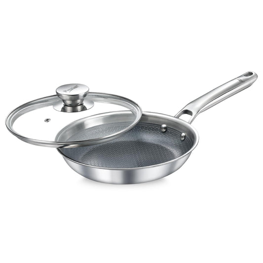 Prestige Tri-ply HexaMagic Ceramic Fry Pan with Glass Lid | Durable Honeycomb Structure | Gas & Induction Compatible | Silver