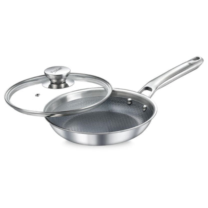 Prestige Tri-ply HexaMagic Ceramic Fry Pan with Glass Lid | Durable Honeycomb Structure | Gas & Induction Compatible | Silver