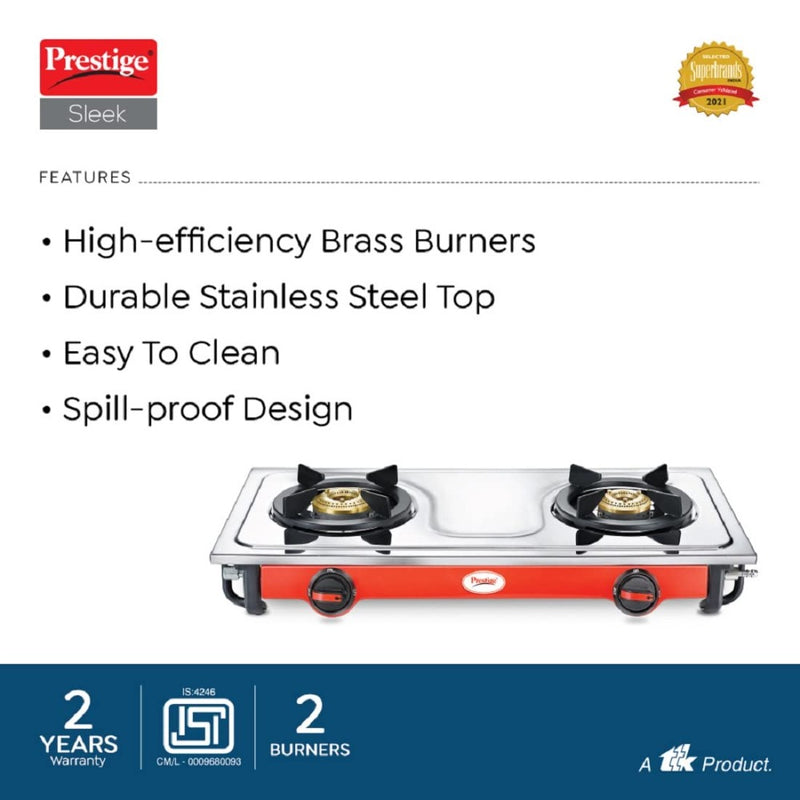 Prestige Sleek Stainless Steel 2 Burners L.P Gas Stove - 40096 - 3
