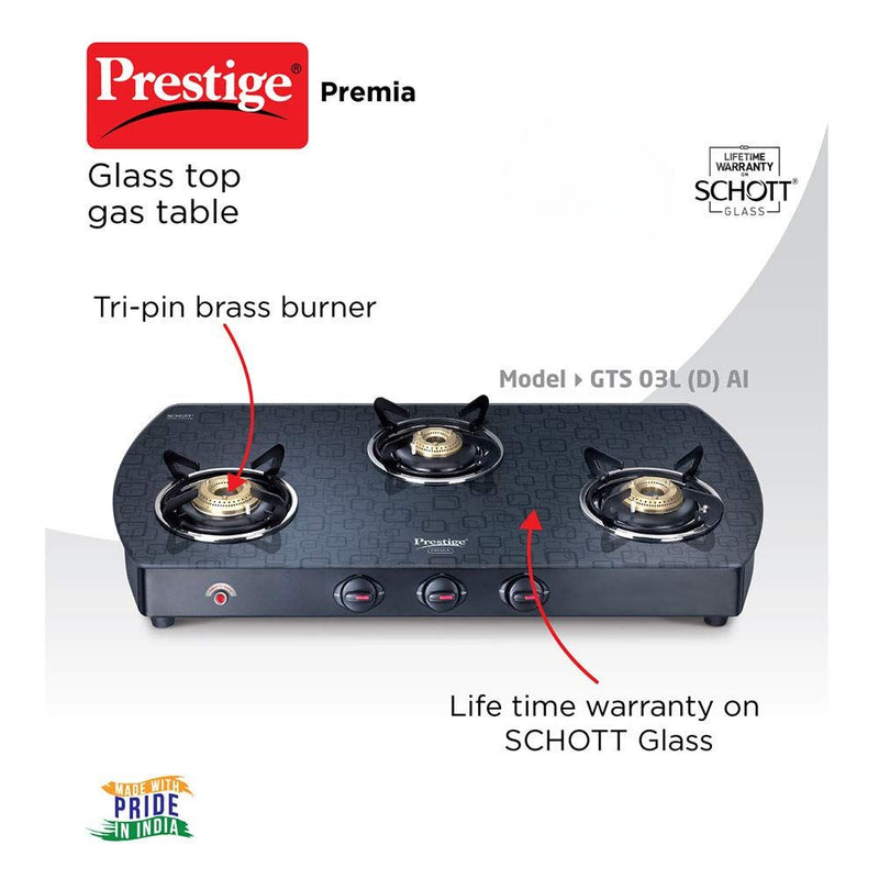 Prestige Premia Schott Glass-Top GTS 03L (D) 3 Burner Gas Stove - 2