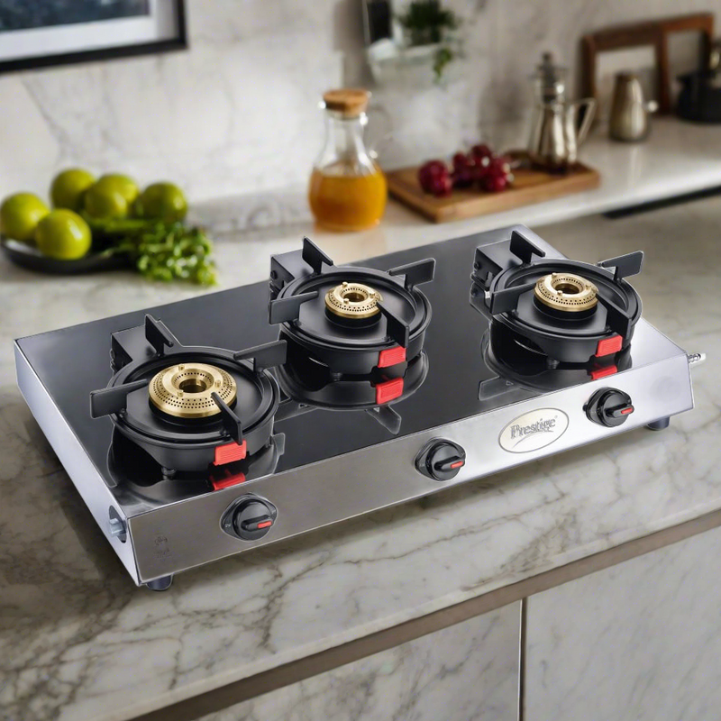 Prestige Svachh Perfect Stainless Steel L.P Gas Stove with Liftable 3 Brass Burners - 11