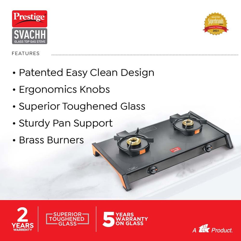 Prestige Svachh Glass Top 2 Burners with Liftable Burner Gas Stove - 3