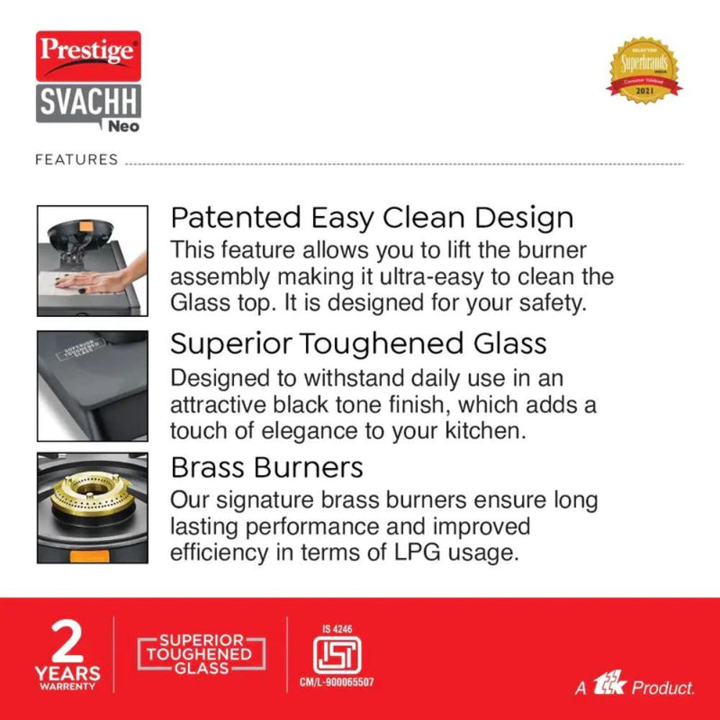 Prestige Svachh Glass Top 4 Burners with Liftable Burner Gas Stove - 4