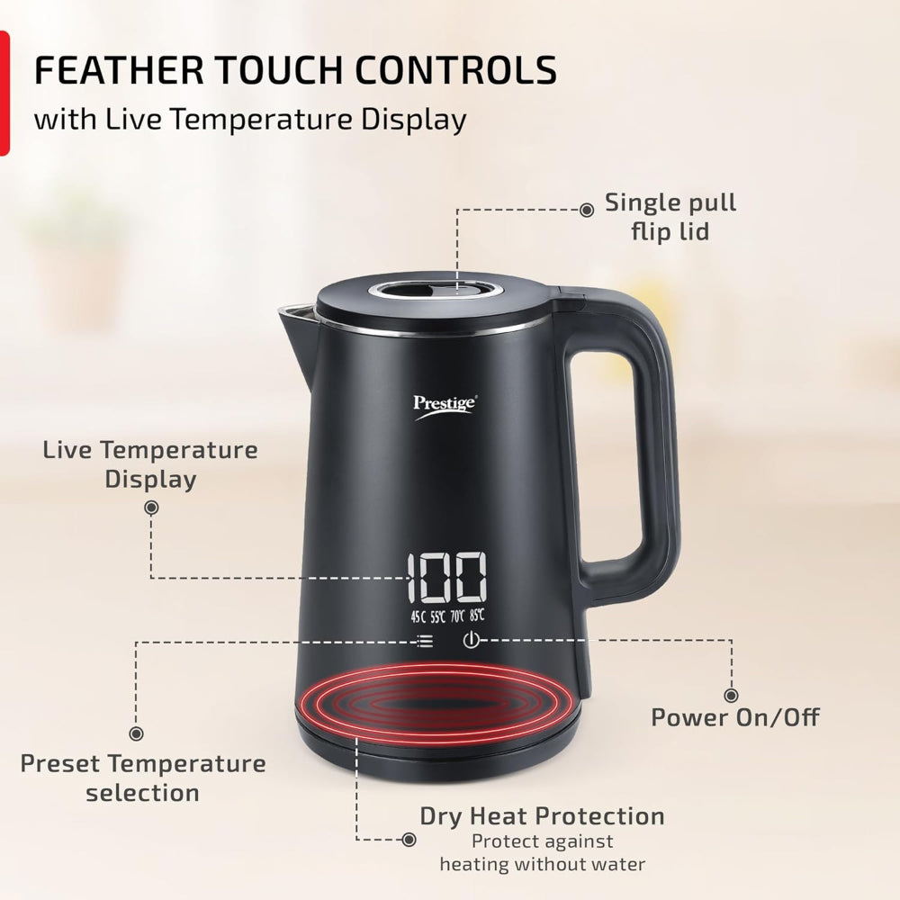 Prestige Stainless Steel Digi 2 Litre 1350 Watts Kettle with 4 Preset Modes - 5