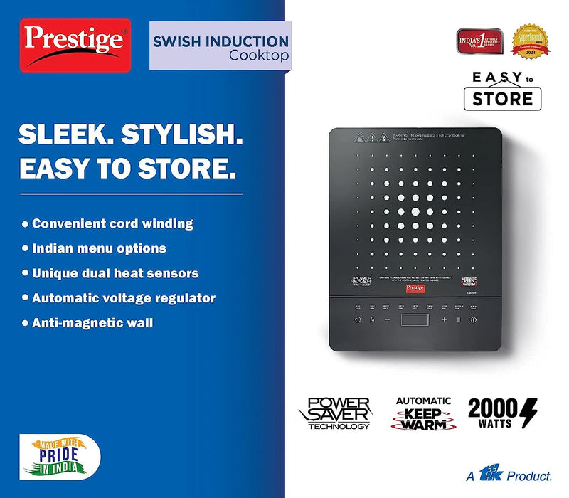 Prestige Swish 2000 Watts Induction Cooktop with Power Saver Technology | Black