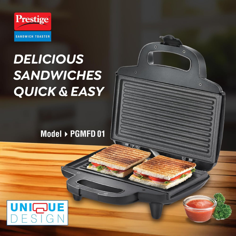 Prestige PGMFD 800 Watt Grill Sandwich Toaster with Non-Stick Grill Plates - 2