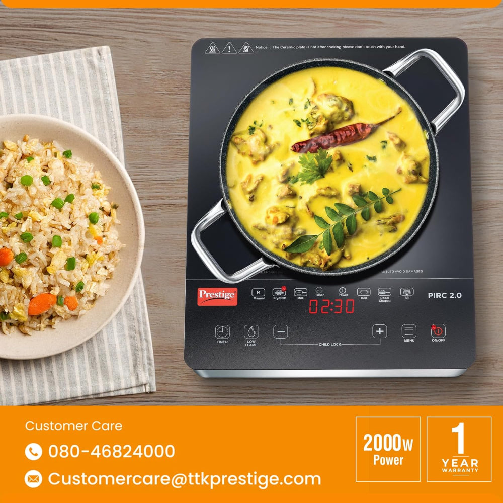 Prestige PIRC 2.0 2000 Watts Infrared Dual Heating Zone Cooktop - 8