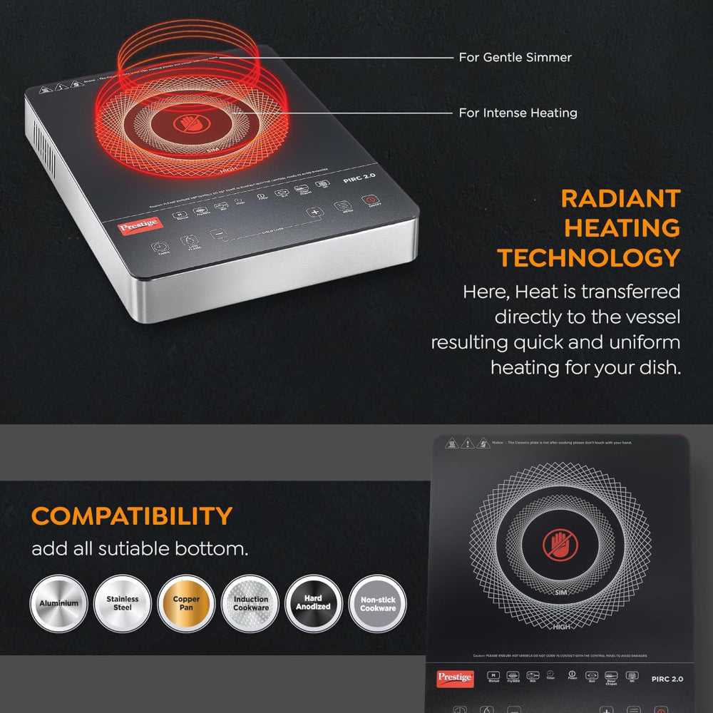 Prestige PIRC 2.0 2000 Watts Infrared Dual Heating Zone Cooktop - 5