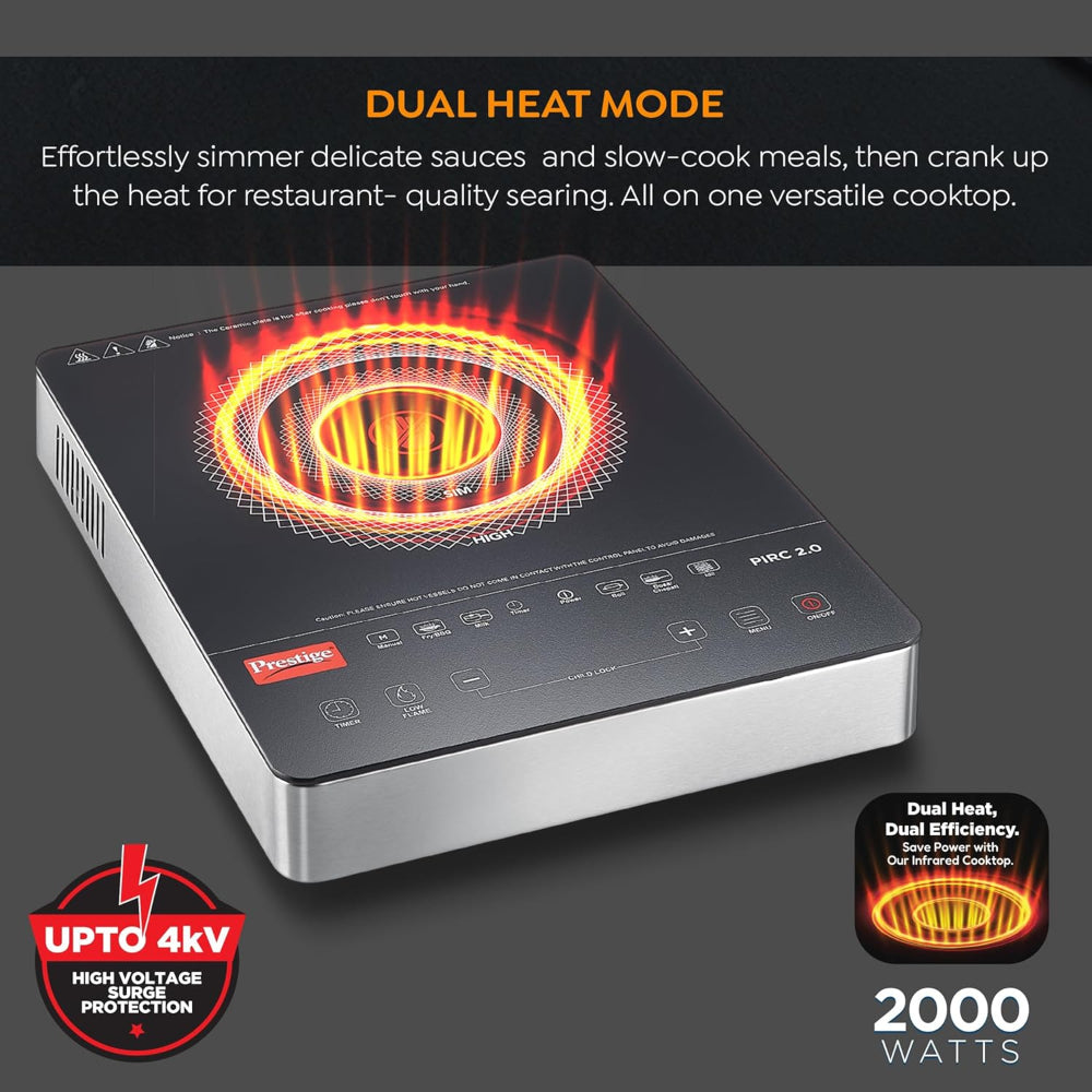 Prestige PIRC 2.0 2000 Watts Infrared Dual Heating Zone Cooktop - 4