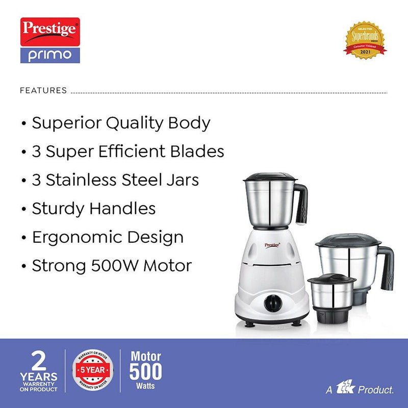 Prestige Primo 500 Watt Mixer Grinder with 3 Jars-3