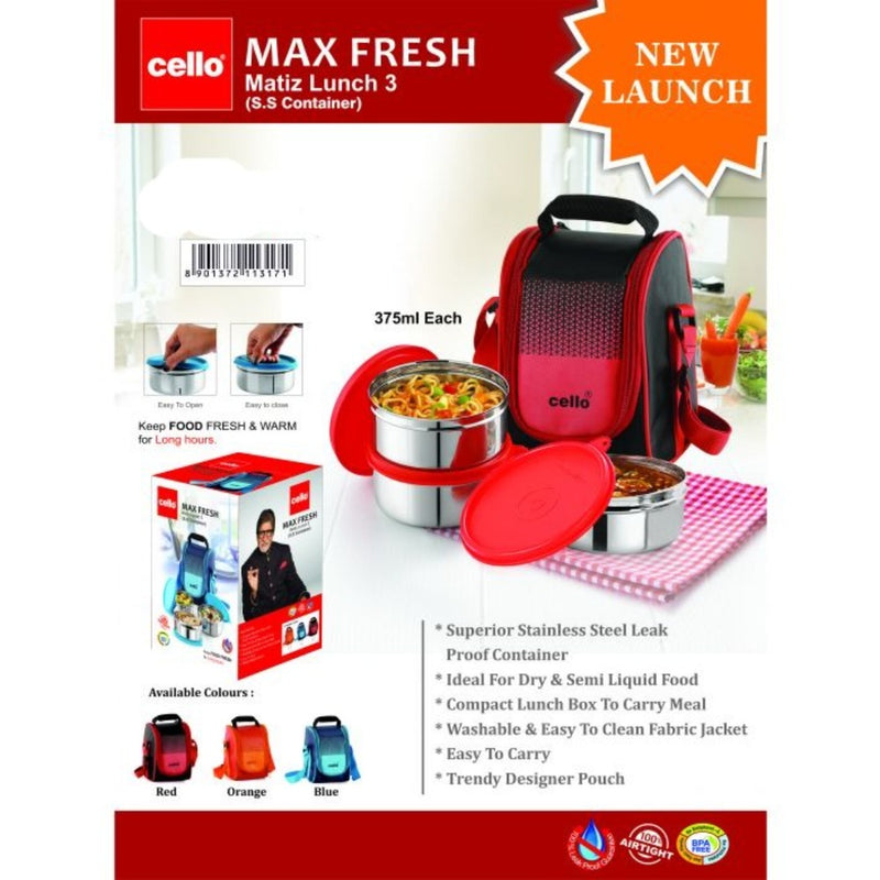 Cello Stainless Steel Matiz Max Fresh 3 Container Lunch Box - 15