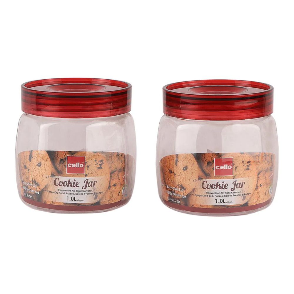 Cello Cookie 1000 ML Plastic Storage Jar with Red Lid - 2
