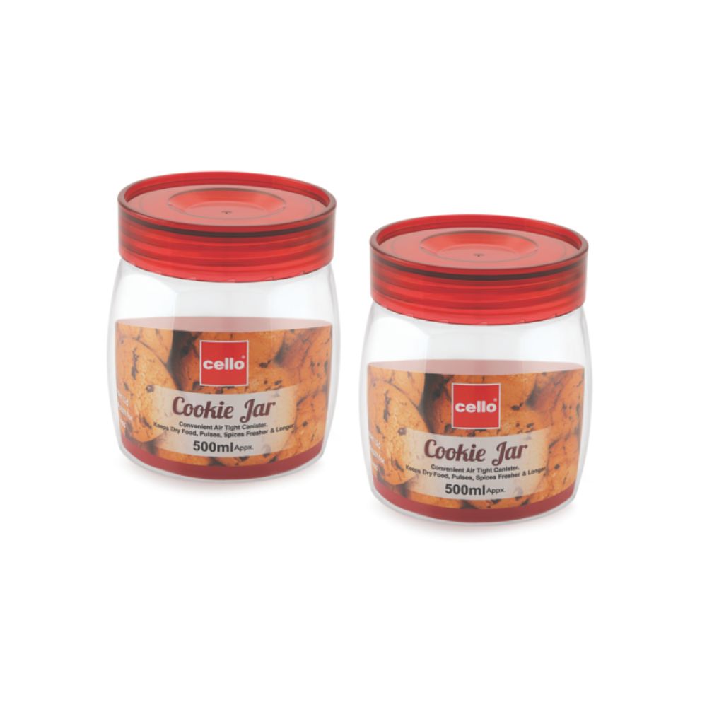 Cello Cookie 500 ML Plastic Storage Jar with Red Lid - 1