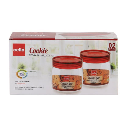 Cello Cookie 1000 ML Plastic Storage Jar with Red Lid - 6