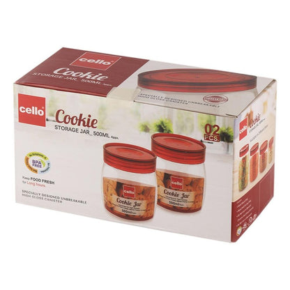 Cello Cookie 500 ML Plastic Storage Jar with Red Lid - 6