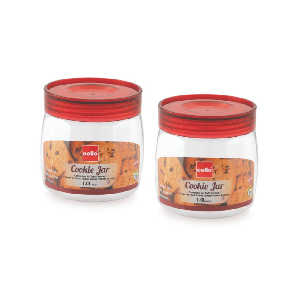 Cello Cookie 1000 ML Plastic Storage Jar with Red Lid - 1