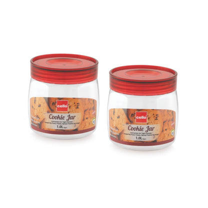 Cello Cookie 1000 ML Plastic Storage Jar with Red Lid - 1