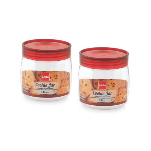 Cello Cookie 1000 ML Plastic Storage Jar with Red Lid - 1