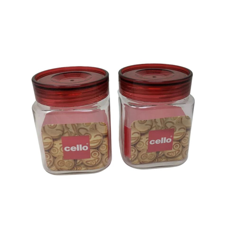 Cello Cookie Square Plastic Storage Jar with Red Lid - 5