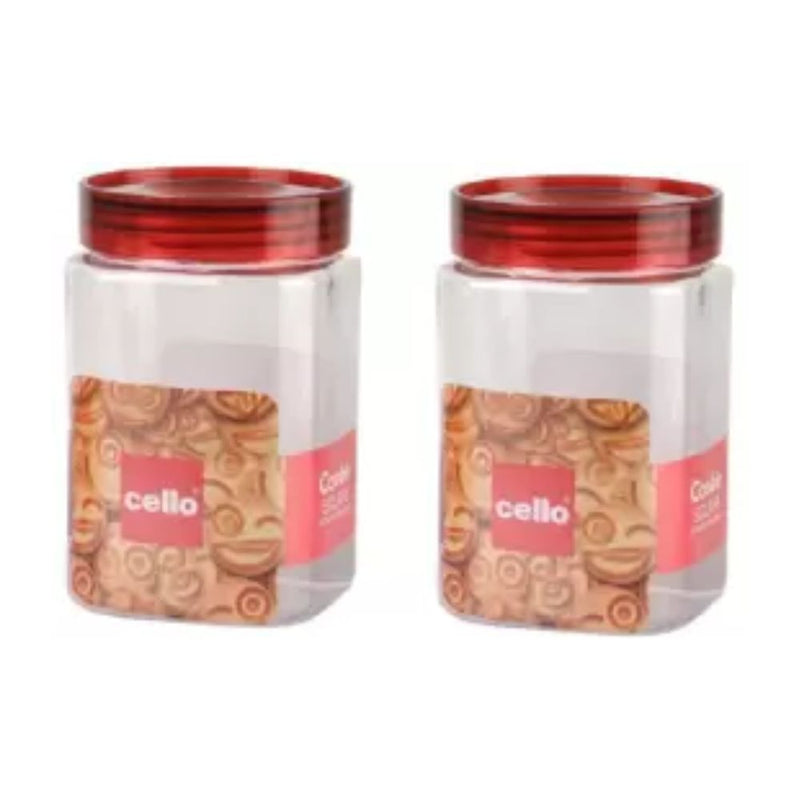 Cello Cookie Square Plastic Storage Jar with Red Lid - 1