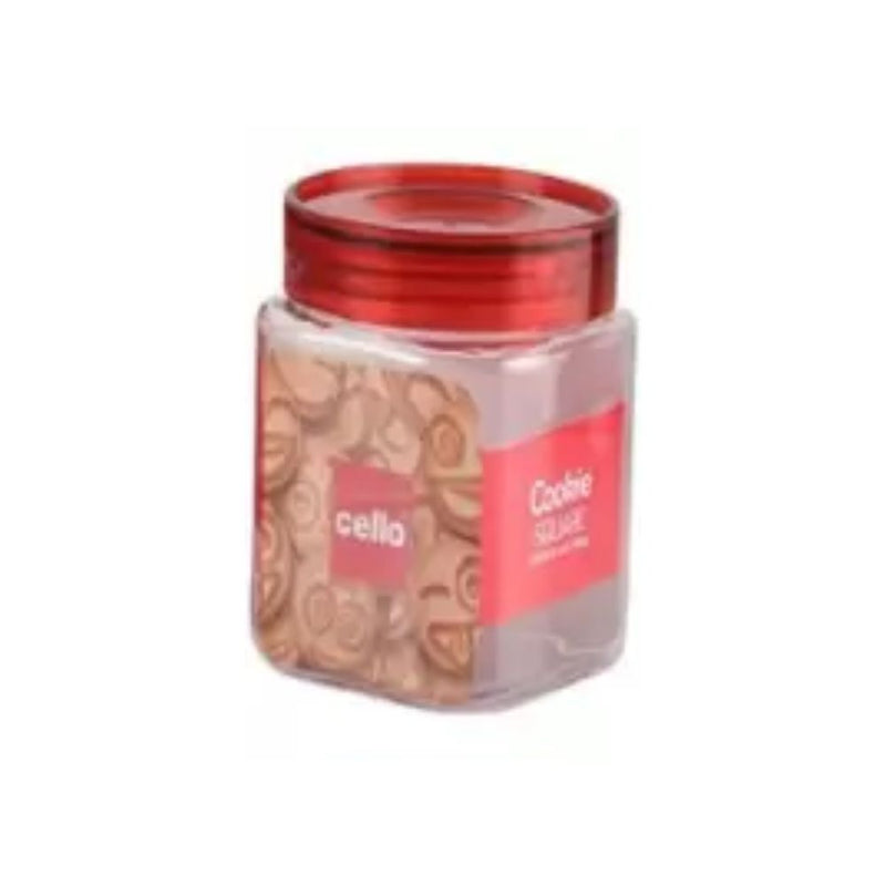 Cello Cookie Square Plastic Storage Jar with Red Lid - 4