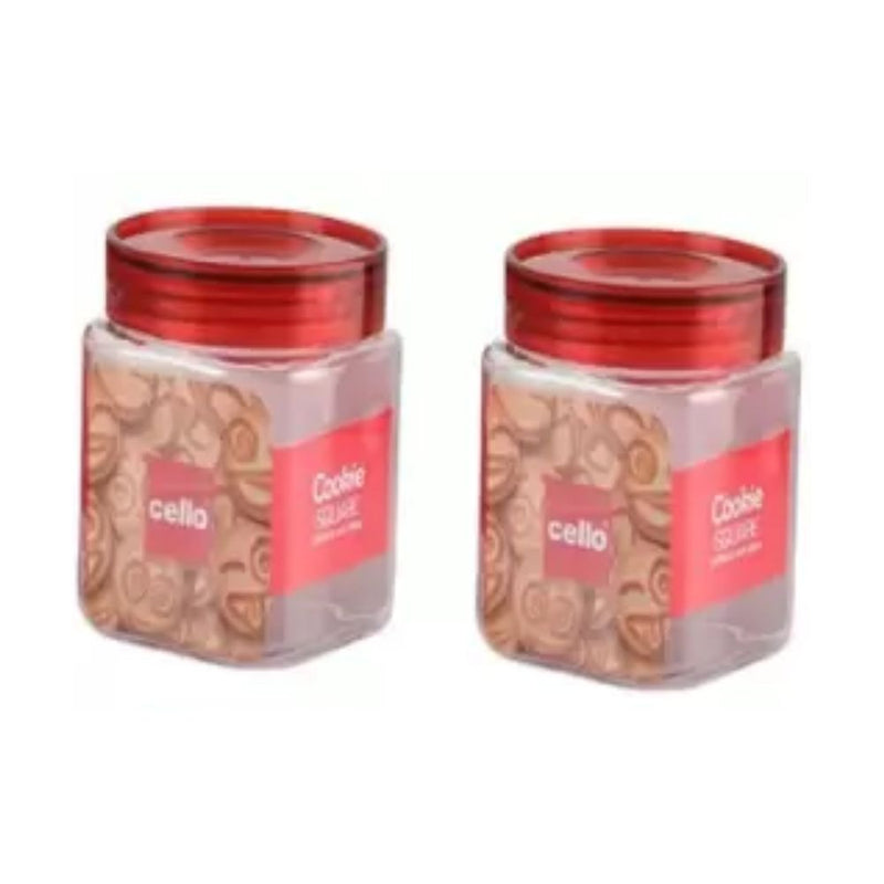 Cello Cookie Square Plastic Storage Jar with Red Lid - 3