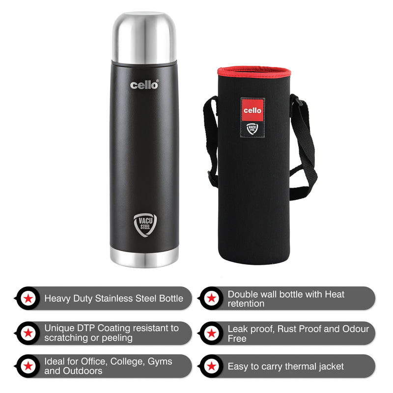 Cello Duro Flip Tuff Steel Water Bottle with Durable DTP Coating | 1 Pc