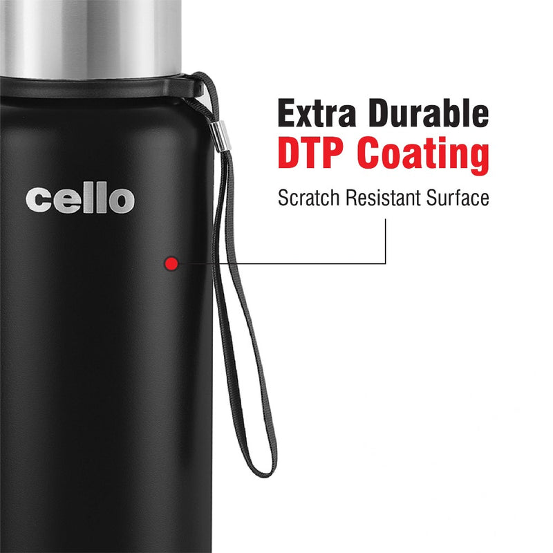 Cello Duro Flip 1500 ML Double Walled Tuff Steel Vacusteel Water Flask with Durable DTP Coating and Thermal Jacket - 4