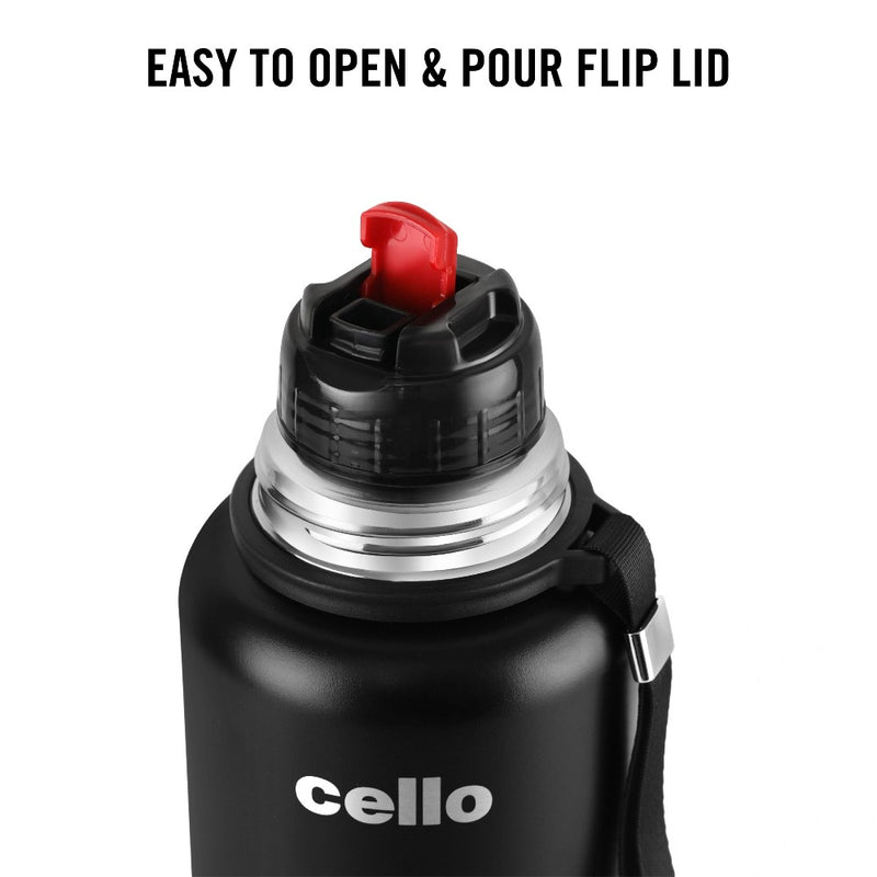 Cello Duro Flip 1500 ML Double Walled Tuff Steel Vacusteel Water Flask with Durable DTP Coating and Thermal Jacket - 5