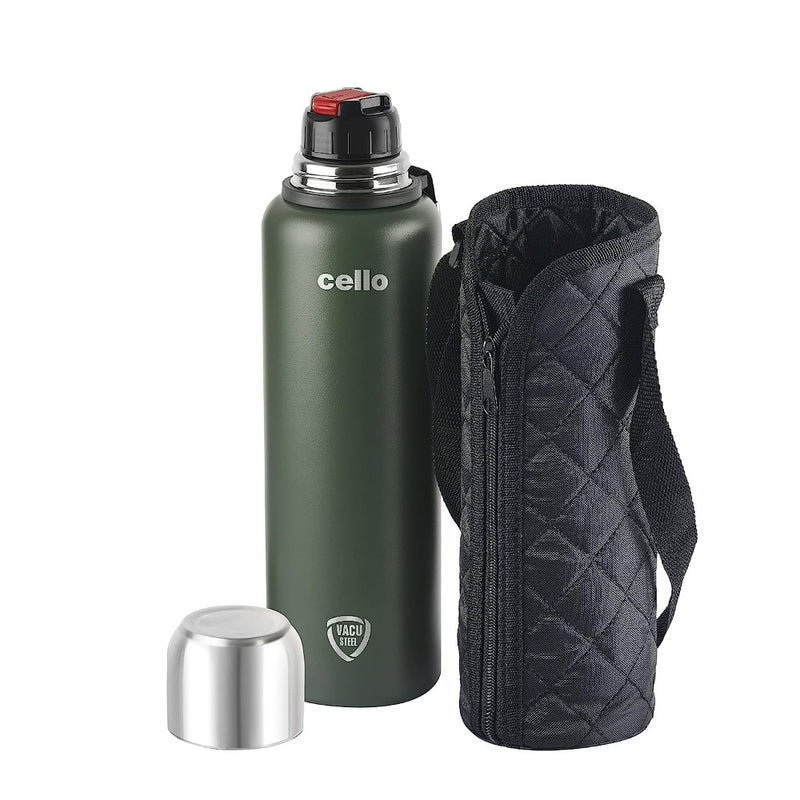 Cello Duro Flip 1500 ML Double Walled Tuff Steel Vacusteel Water Flask with Durable DTP Coating and Thermal Jacket - 1