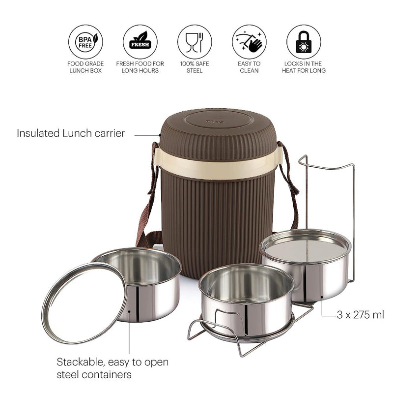 Cello Wow Insulated Lunch Box with Stainless Steel Container - 3Cello Wow Insulated Lunch Box with Stainless Steel Container | 3 Or 4 Container | Office and School Tiffin from RasoiShop