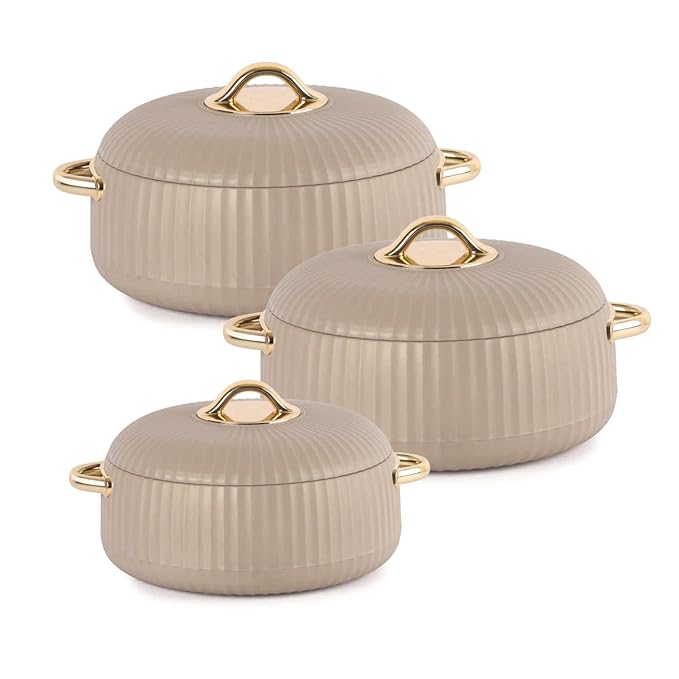 Cello Aurum Luxury Inner Stainless Steel Insulated Casserole Set | Set of 3 Pcs | 1000ML + 1000ML + 1500ML Casserole Set