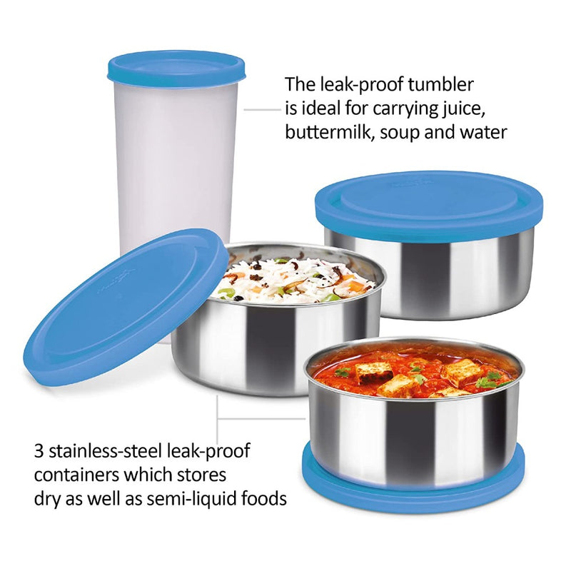 Milton Steel Combi Lunch Box with 3 Containers and 1 Tumbler - 10