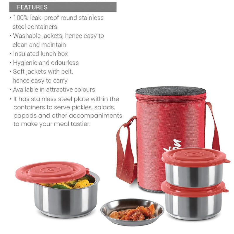 Milton Stainless Steel Ambition 3 Container Tiffin with Jacket - 16