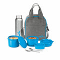 Milton Savor Lunch Tiffin with 4 Container + 1 Aqua 750 ML Bottle + 1 Steel Spoon and 1 Fork - 3