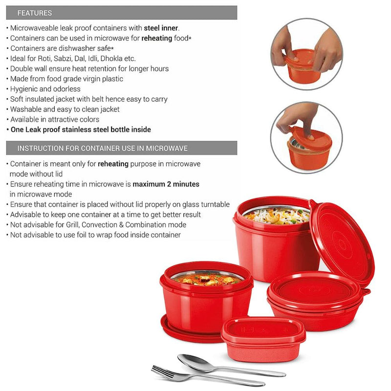 Milton Savor Lunch Tiffin with 4 Container + 1 Aqua 750 ML Bottle + 1