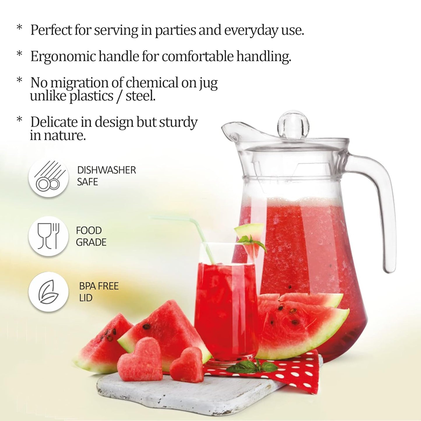 Treo Conical Fresh 1300 ML Glass Jug | Transparent | 1 Pc