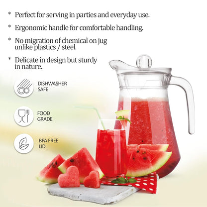 Treo Conical Fresh 1300 ML Glass Jug | Transparent | 1 Pc