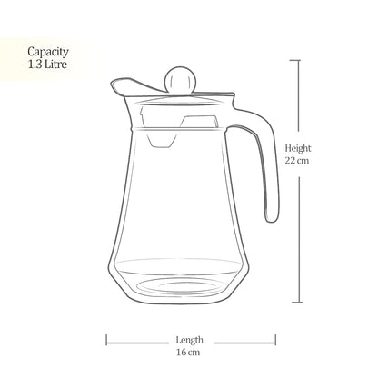 Treo Conical Fresh 1300 ML Glass Jug | Transparent | 1 Pc