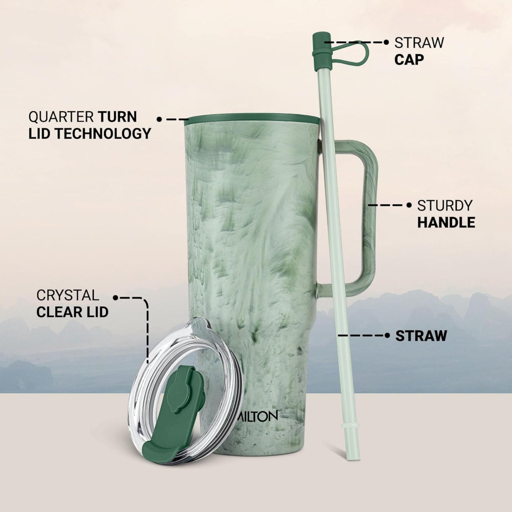 Milton Plastic Puris On the Go 1200 ML Tumbler with 2-in-1 Lid - 8