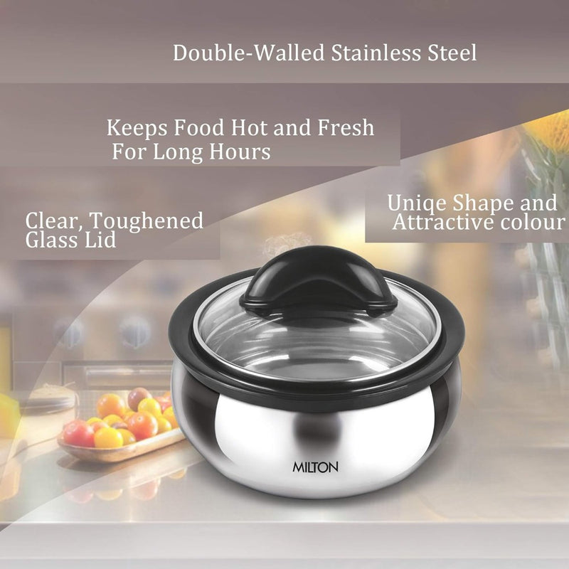 Milton Clarion Stainless Steel Insulated Casserole with Glass Lid - 11