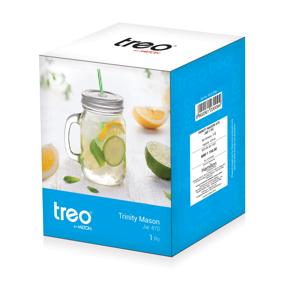 Treo Trinity Mason Jar 470 ML with Straw - 3