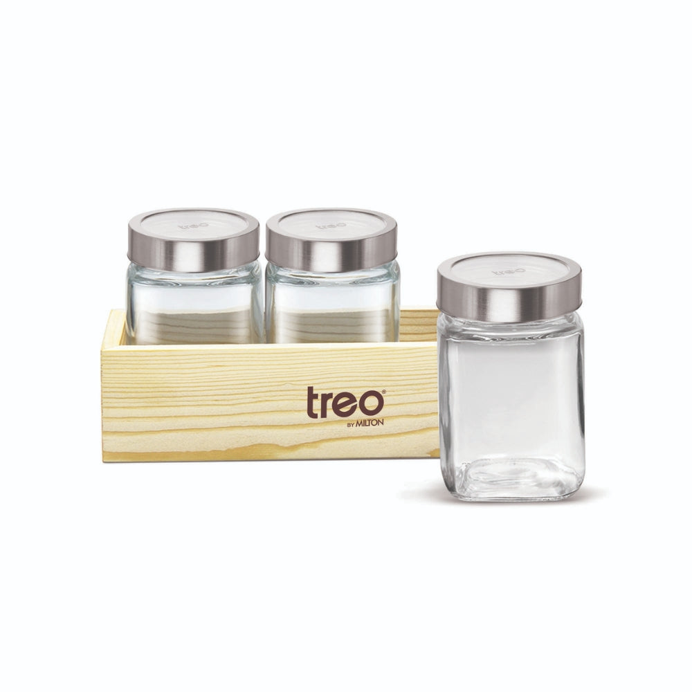 Treo Cuwood Storage Jar with Wooden Tray | Set of 3 Pcs – Rasoi Shop