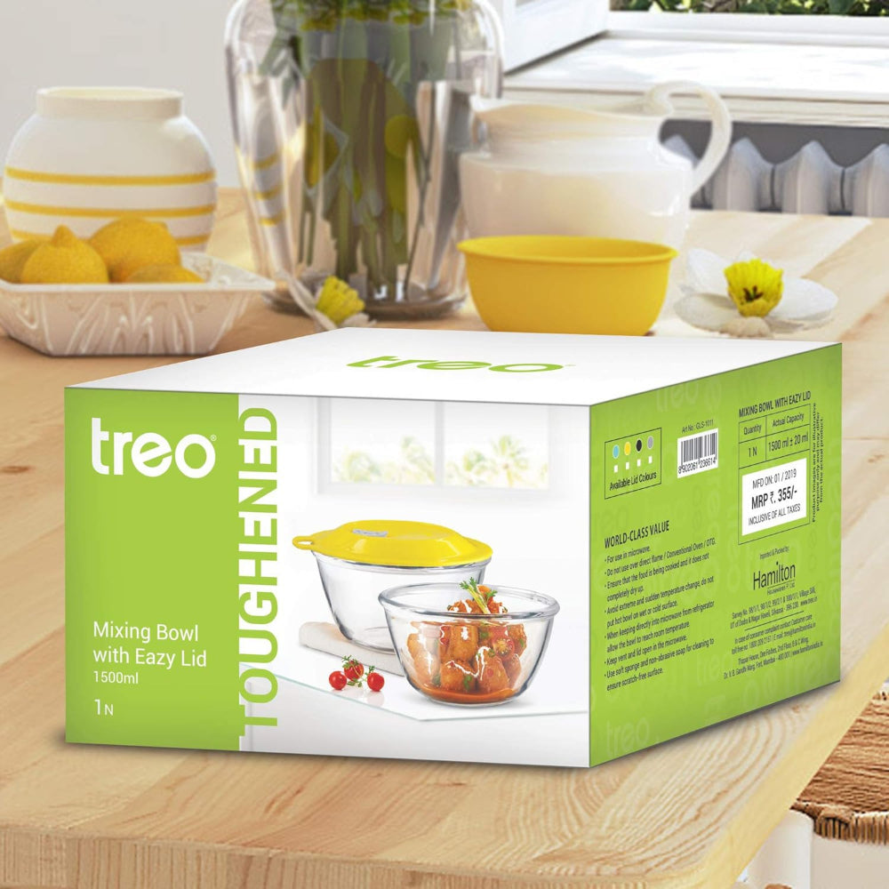 Treo Toughened Glass 1500 ML Mixing Bowl with Eazy Lid - 4