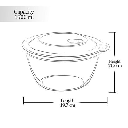 Treo Toughened Glass 1500 ML Mixing Bowl with Eazy Lid - 3