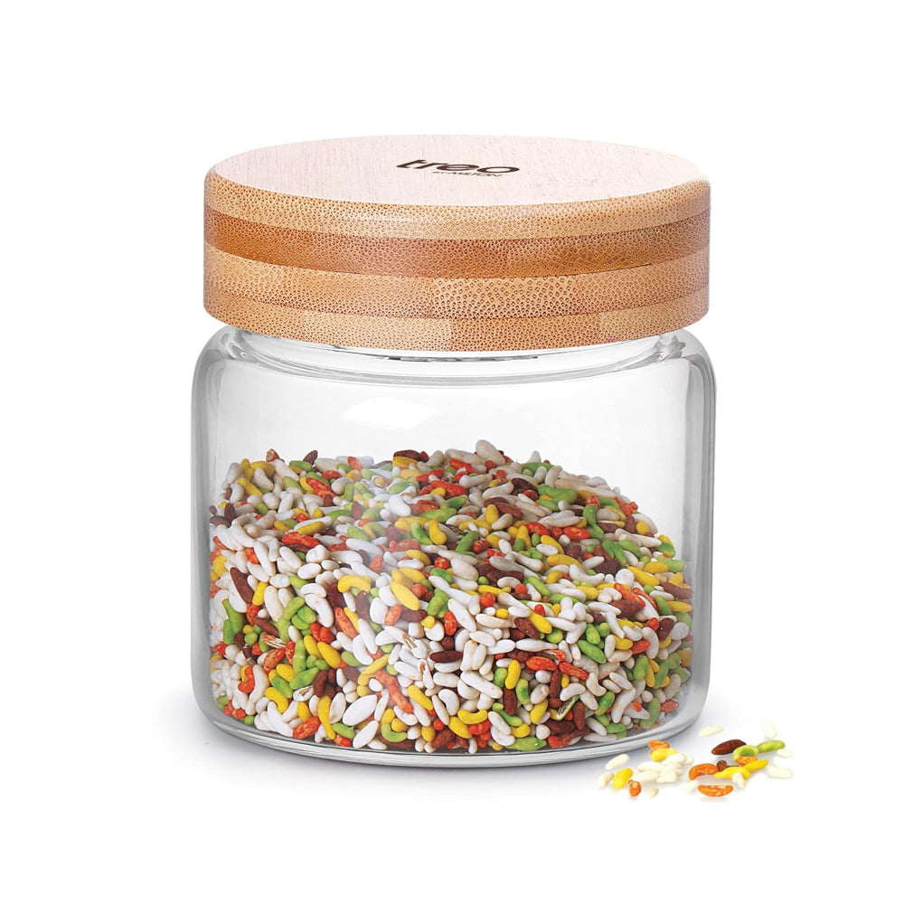Treo Borosilicate Round Storage Glass Jar with Wooden Lid - 2