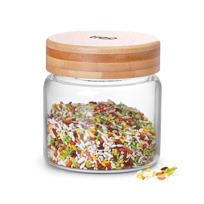 Treo Borosilicate Round Storage Glass Jar with Wooden Lid - 2