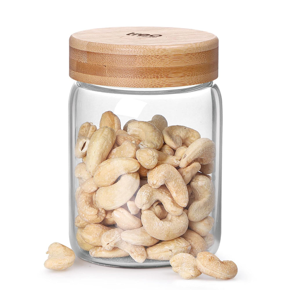 Treo Borosilicate Round Storage Glass Jar with Wooden Lid - 4