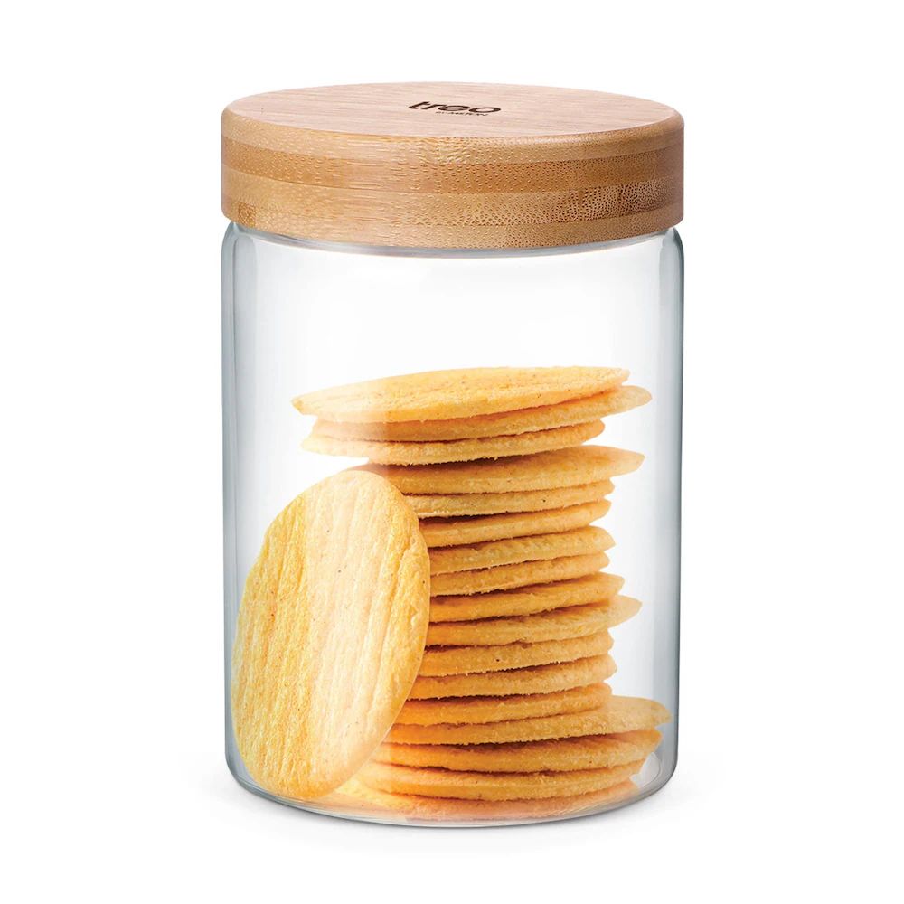 Treo Borosilicate Round Storage Glass Jar with Wooden Lid - 6