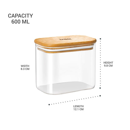Treo Borosilicate Recto Storage Glass Jar with Wooden Lid - 4